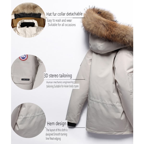 Mænds Tyk Vinterjakke, Varmt Parker Hættejakke White 4XL