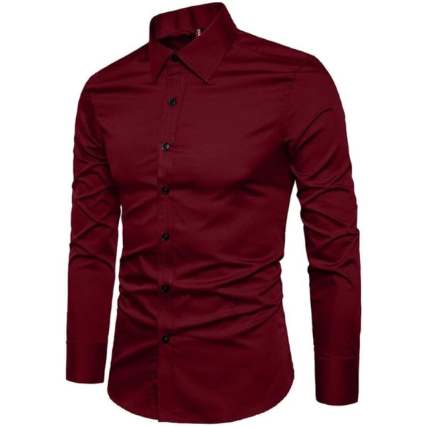 Slim Cotton långärmad skjorta för män Red 3XL