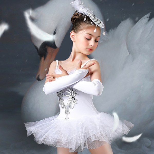 Flickors Balletklänning med Pailletter Svanssjön Prestanda Tutu Leotard Klänning 140cm