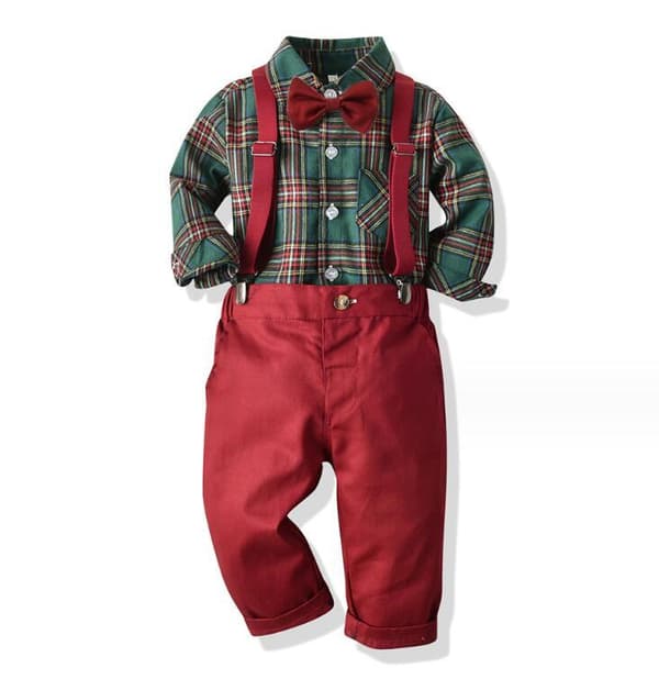 Drengenes Jule Gentleman Plaid Outfit Sæt Red 100