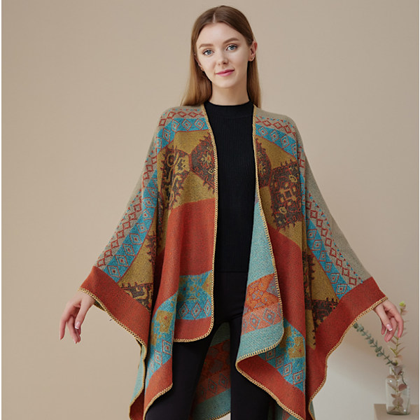 Retro Tofs Poncho Sjal Cape Wraps för kvinnor red