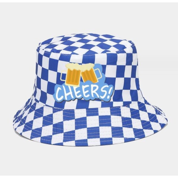 Oktoberfest-juhlat sininen ja valkoinen ruudullinen kalastajan hattu 1 Blue White