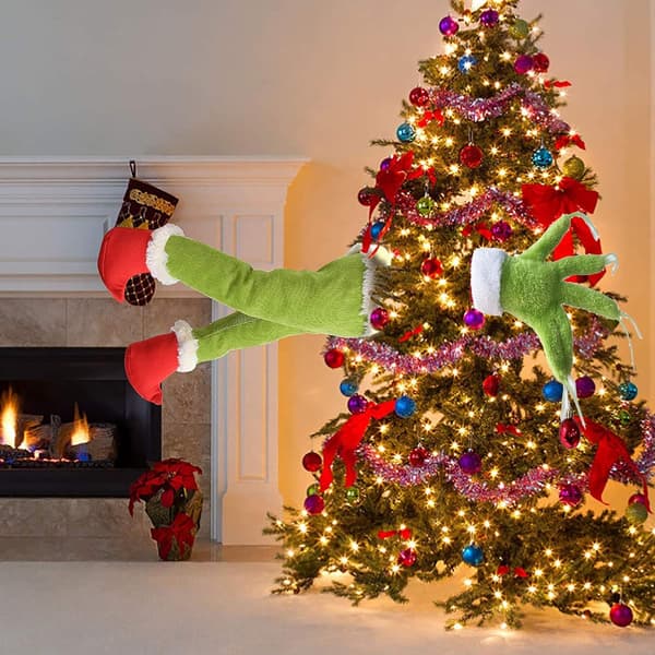Fluffig grön Grinch julgransdekoration Legs