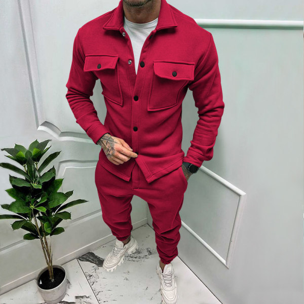 Mænds Langærmede Træningssæt 2 Dele Corduroy Sweatsuits Vintertøj Red L