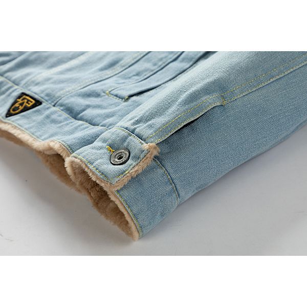 Mäns Fleecefodrad Jeansjacka Vinterjacka Light Blue XL