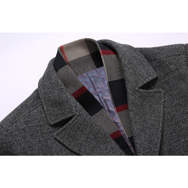 Mænds Uldblendsfrakke med Aftagelig Plaid-Sjal, Hakket Krave, Enkeltbryst Peacoat Trench Overfrakke Grey 1 L