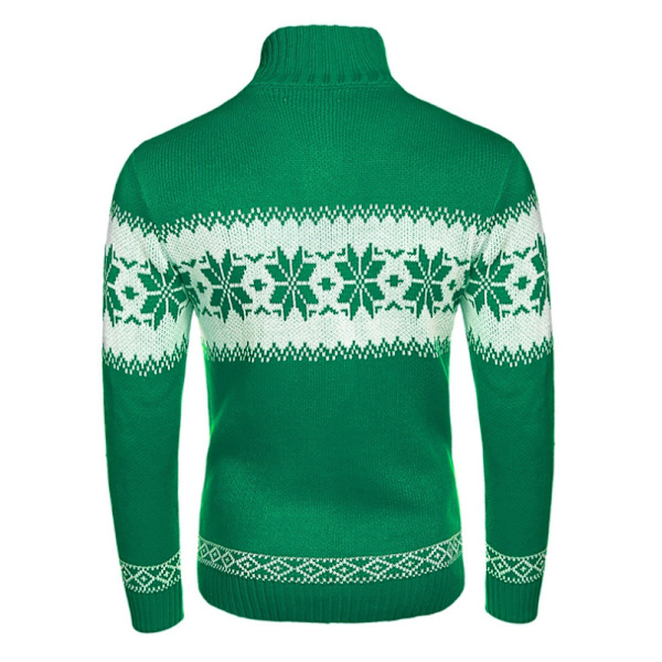Herrar Långärmad Julmönstrad Stickad Tröja Green XL