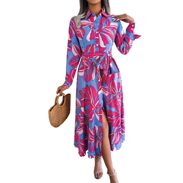 Elegant Damekjole med Langærmer, Lapel og A-linje Purple M
