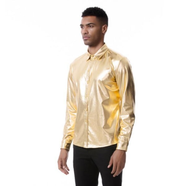 Mode långärmad skjorta för män för fest gold XL