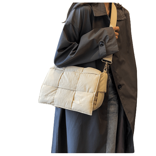 Dunjacka axelväska Nylon vadderad vävd handväska, damer dunplånbok Beige