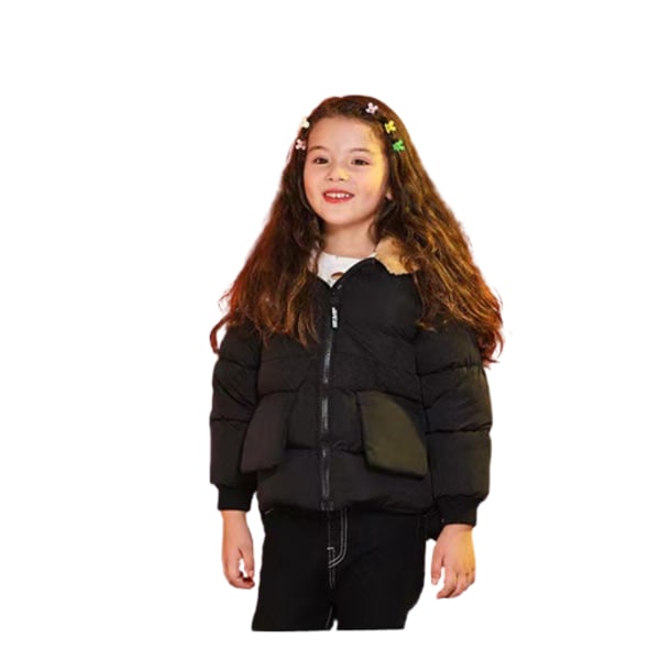 Varm vinterjacka med huva för flickor Black 110CM