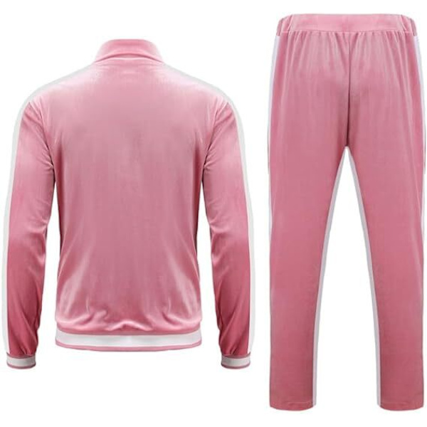 Mænds 2-delt fuld lynlås træningsdragt i fløjl Sportssæt pink 2XL
