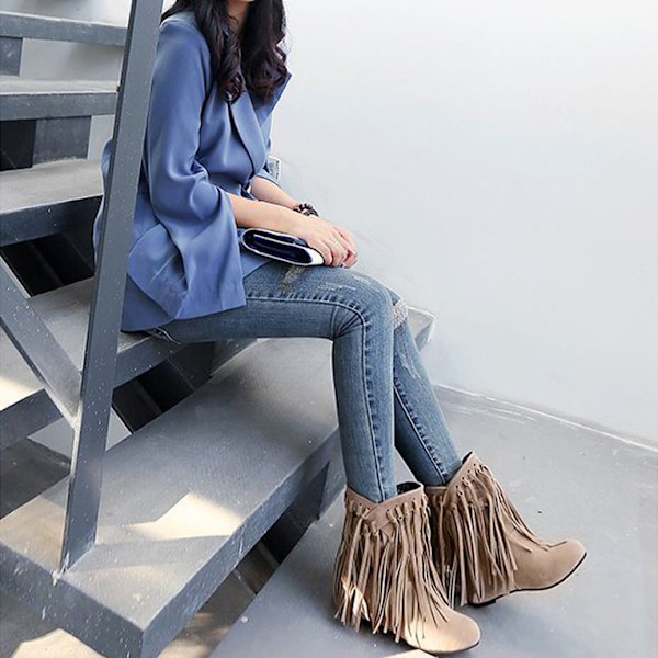 Naisten hapsu Cowboy Cowgirl -saappaat, terävä kärki, vedettävät, länsimaiset nilkkurit Beige 34