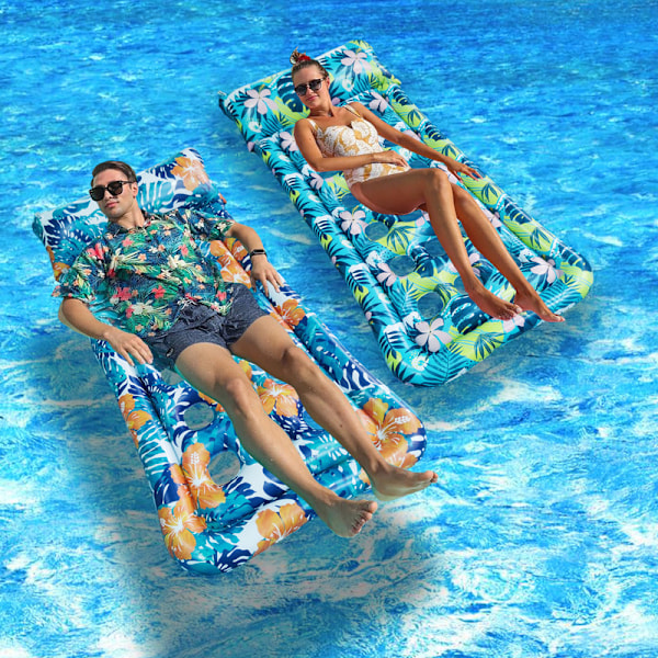 Oppustelig Pool Flydemadras med Hovedstøtte, Tropiske Blade Pool Lounger Flydere Voksne B