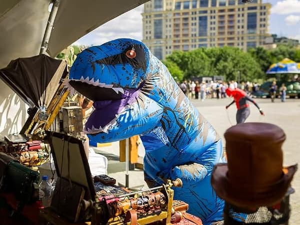 Oppblåsbart Dinosaurkostyme for Voksne, Dinosaur Oppblåsbart Kostyme for Voksne Blue