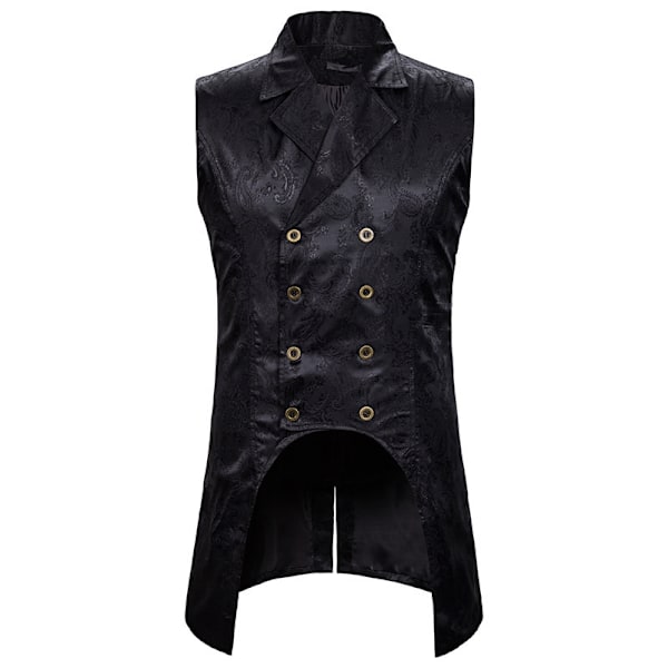 Herrar Gotisk Steampunk Dubbelknäppt Väst Jacquard Brokad Väst Ärmlös Frack Black M