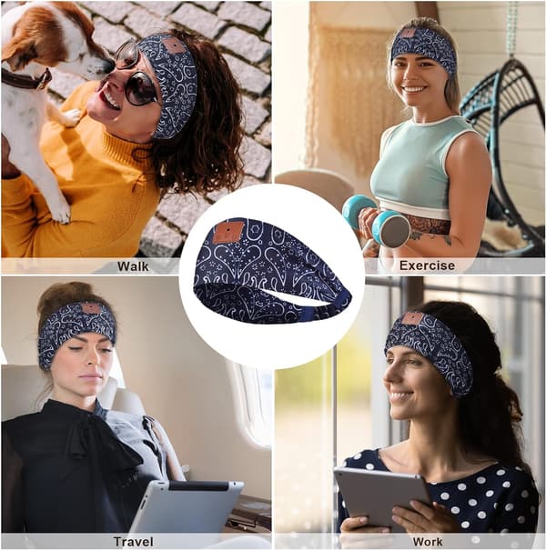 Sovhörlurar Bluetooth Pannband med Ultratunna Högtalare Navy