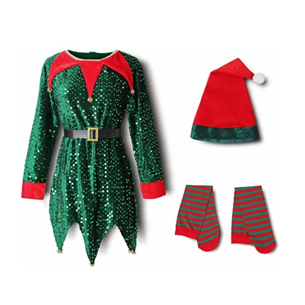 Barn Elf Kostym För tjejer Gröna Juldräkter green 150cm