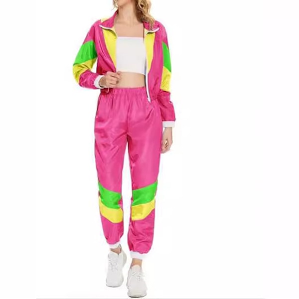 Naisten Väripalikkainen 2-osainen Tuulitakki Asu Pitkähihainen Vetoketjullinen Lyhyt Toppi Verryttelypuku Setti Pink L