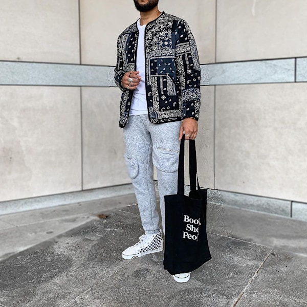 Miesten Bandana-Print Baseball-Paita Pitkähihainen Takki S