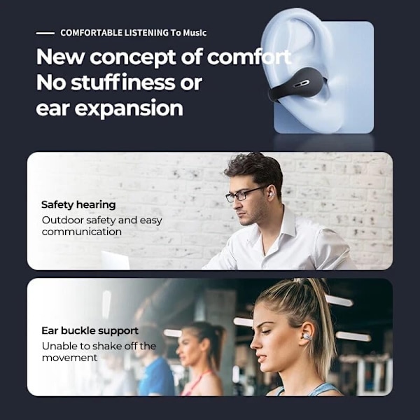 Langattomat kuulokkeet, avoimet langattomat Bluetooth-kuulokkeet, korvaklipsit White