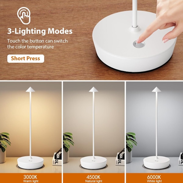 Genopladelig Ledningsfri Bordlampe, Bærbar LED 2400ma Metal USB Skrivebordslampe white