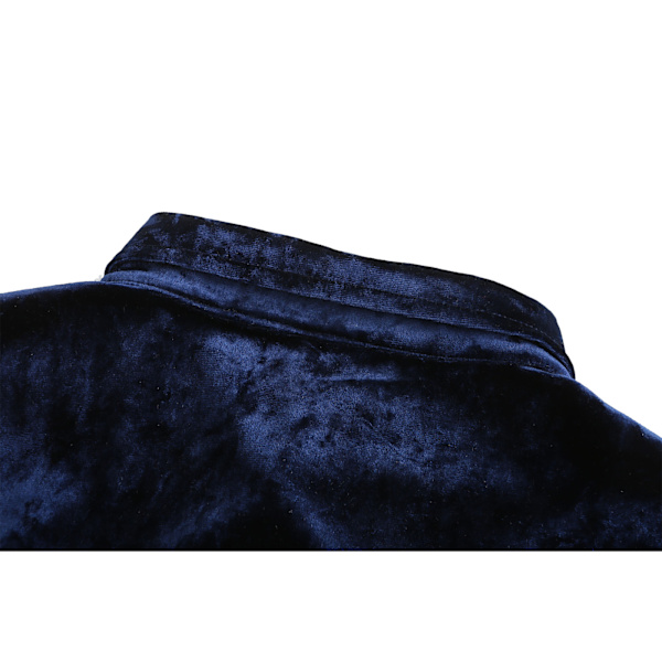 Herrar Långärmad Sammet Skjorta Knapp Ned Krage Hals Blus Topp Navy blue M