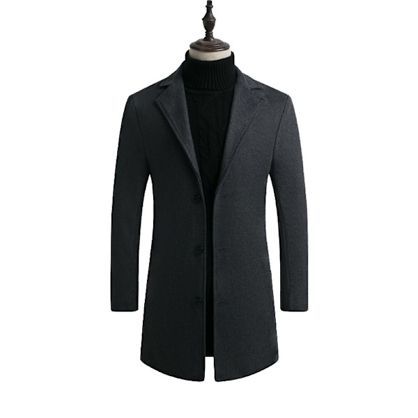 Herrar Trenchcoat i Ullblandning, Slim Fit, Överrock Dark Grey L