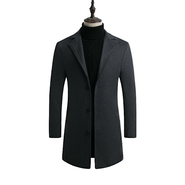 Mænds Trenchcoat i Uldblænding, Slank Pasform, Overfrakke Dark Grey M