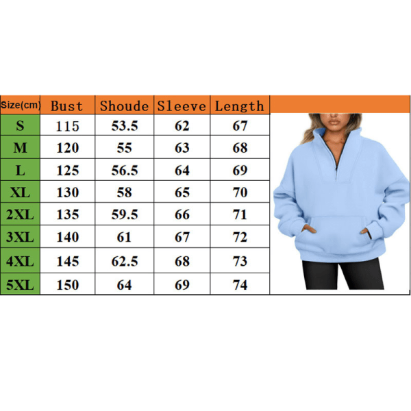 Hettegenser for kvinner med halv glidelås, avslappet, lang ermet, stående krage, pulloverjakke GRAY S