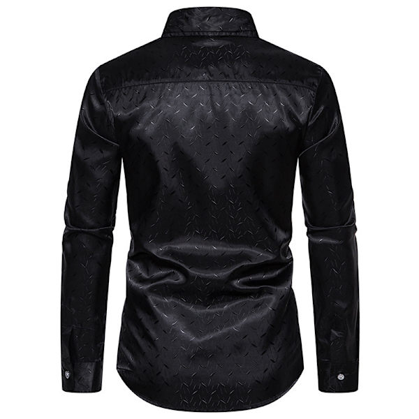 Mænds Casual Langærmet Lapel Trykt Knapløs Skjorte Black L