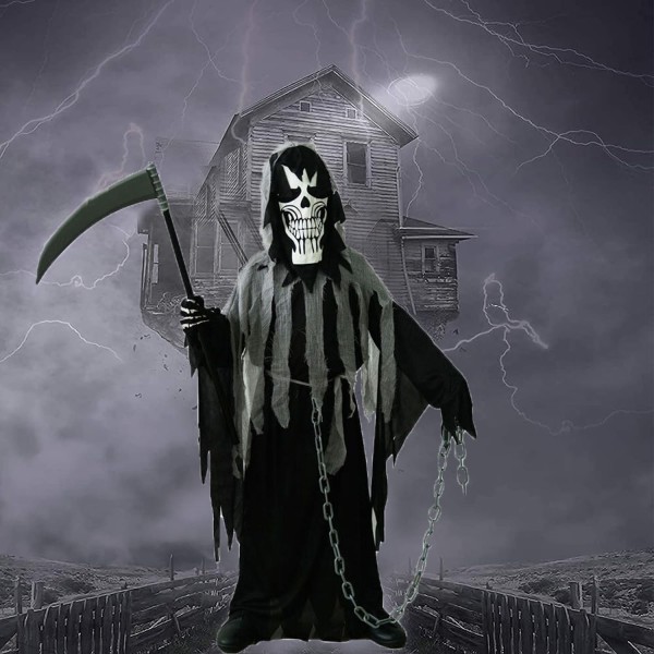 Grim Reaper-kostyme for barn Halloween-kostyme S