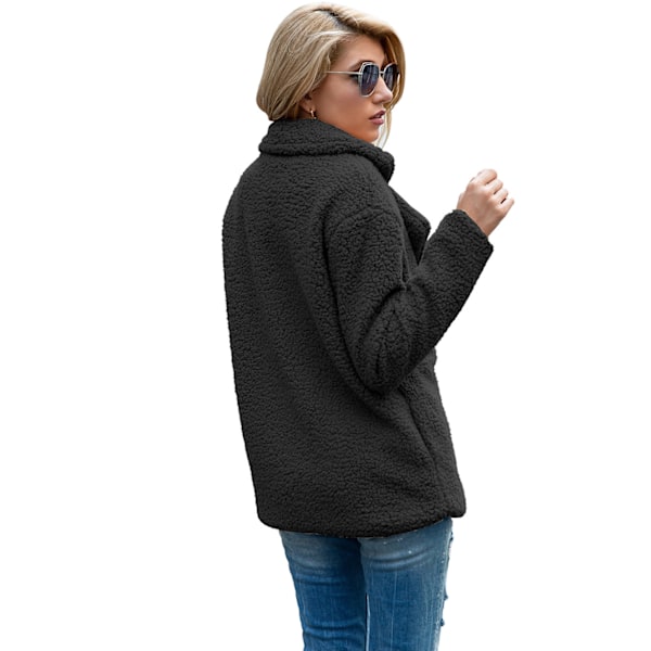 Dame Faux Shearling Shaggy Oversized Shacket Jakke Black XXL