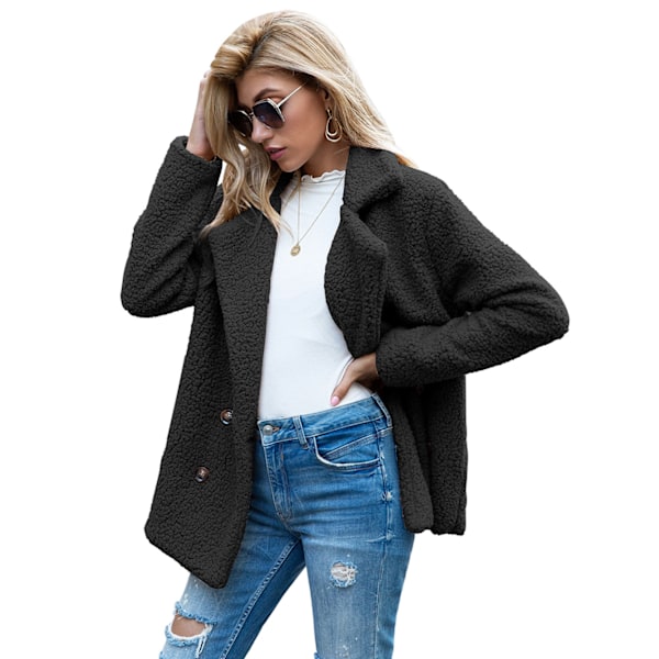 Dame Faux Shearling Shaggy Oversized Shacket Jakke Black M