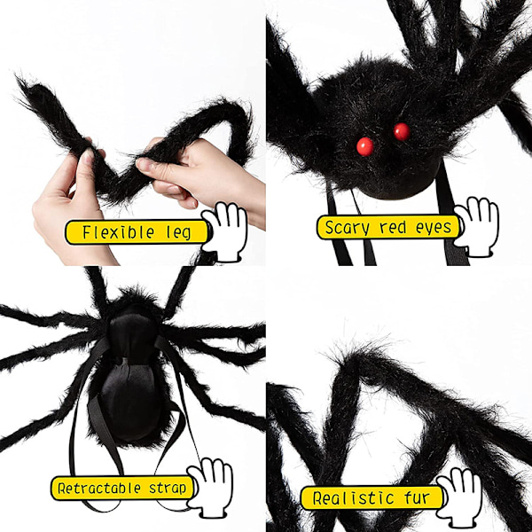 Halloween-jättimäinen hämähäkkireppu -koristeet Black M