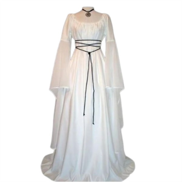 Kvinnors långärmade oregelbunden klänning med rund hals White M