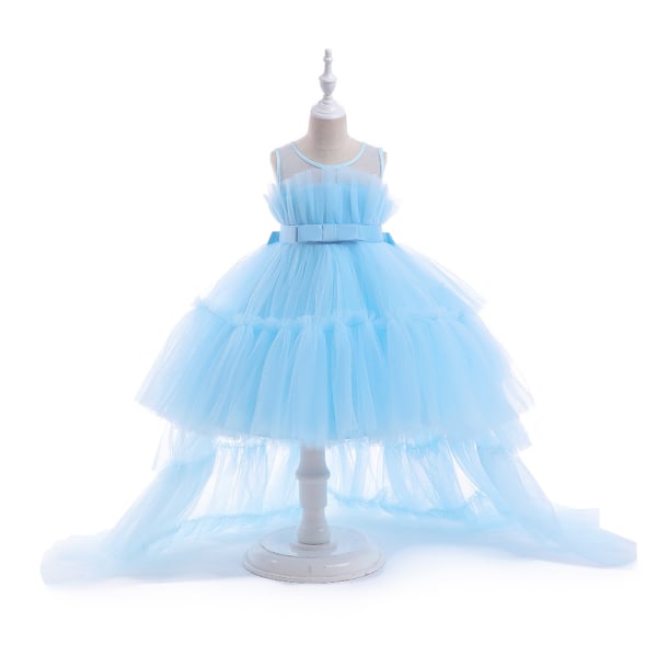 Spetsklänning med volanger för babyflickor, festklänning för bal blue 120cm