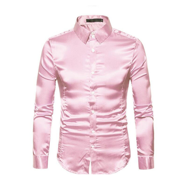 Casual enfärgad glänsande långärmad tröja för män Pink l