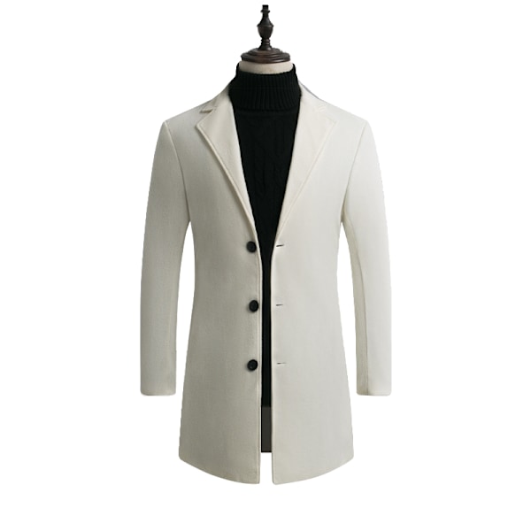 Herrar Trenchcoat i Ullblandning, Slim Fit, Överrock White XS