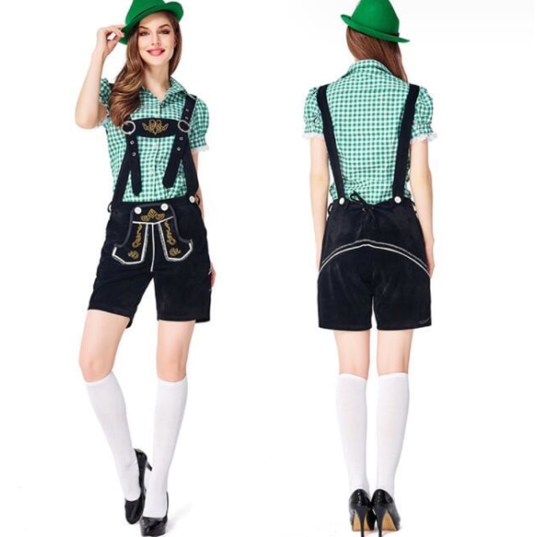 Oktoberfest Kvinnors Rörmokare Haklapp Byxor Cos Kostym Green+Black Strap S