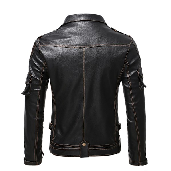 Mænds Lapel Biker Læderjakke 4XL