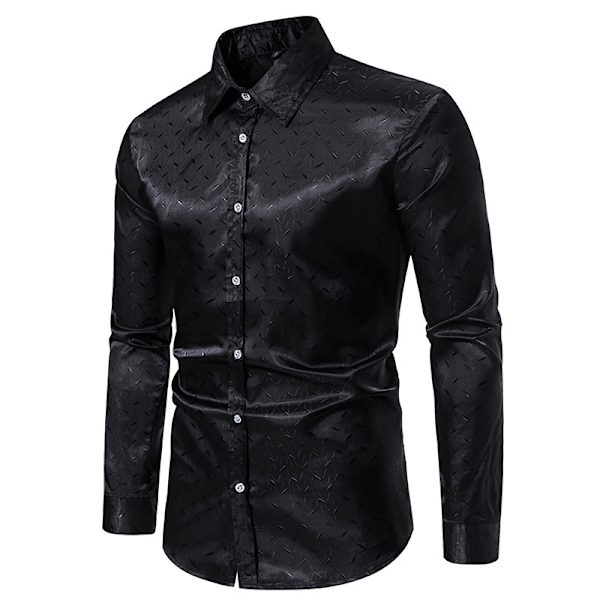 Mænds Casual Langærmet Lapel Trykt Knapløs Skjorte Black XL