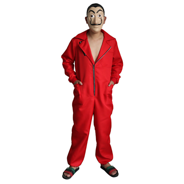 Unisex Röd Jumpsuit Mask Halloween Party Kostym Full Set Adult M