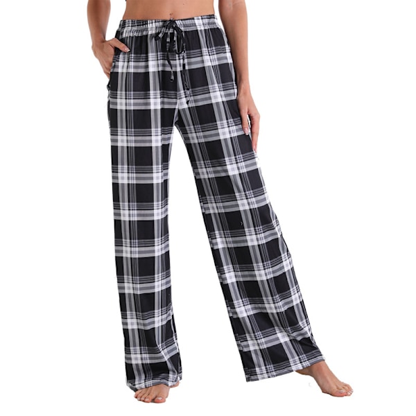 Naisten Pyjama Housut Venyvät Lounge Housut Black White XL