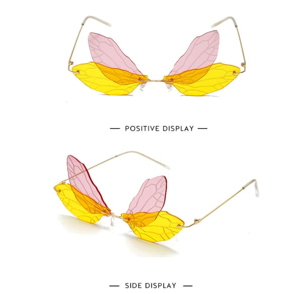 Dragonfly Wing Shape Solglasögon för kvinnor Pink Yellow
