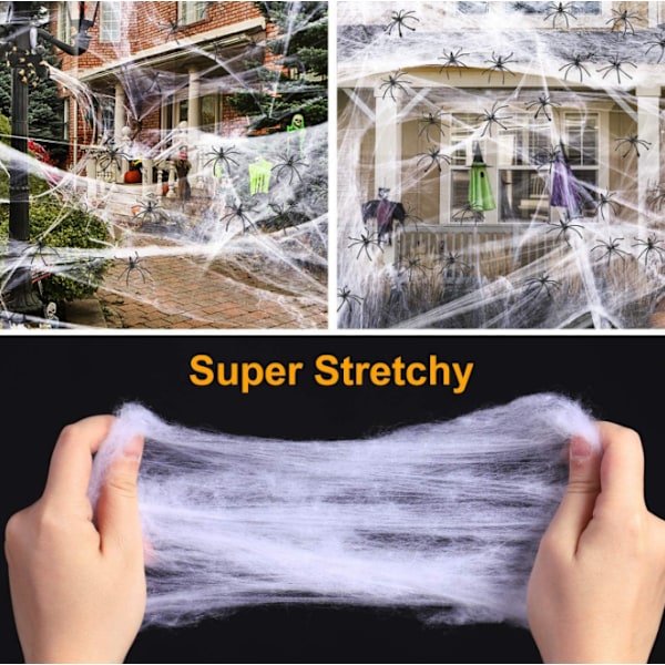 Halloween Stretch Spider Webs Spöklika Spider Webbing 280g+30 spiders
