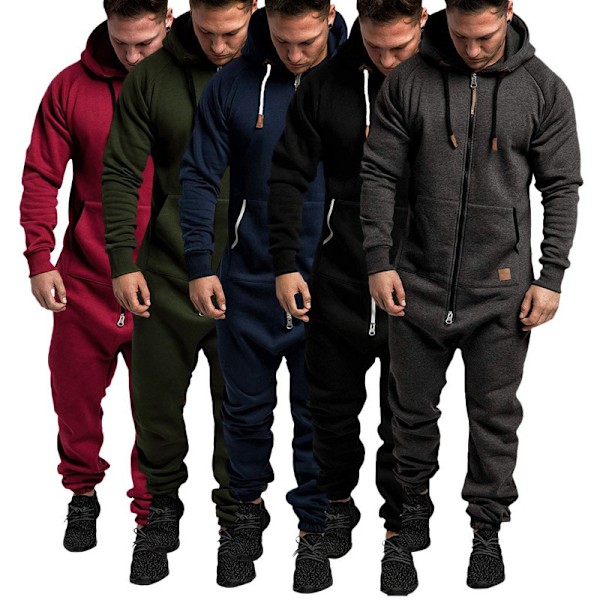 Mænds Hættetrøje Jumpsuit Lynlås Én-delt Pyjamas Playsuit Army Green M