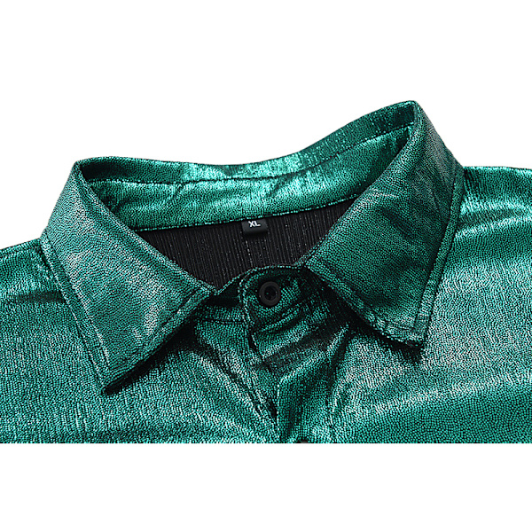 Miesten Metalliset Lyhythihainen Paita Disco Yökerho Juhla T-paidat Green 2XL