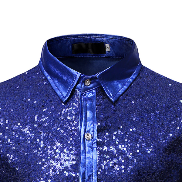 Herrar Sekvens Långärmad Skjorta Metallic 62s Skjorta Knapp-Ner Skjortor Blue XL
