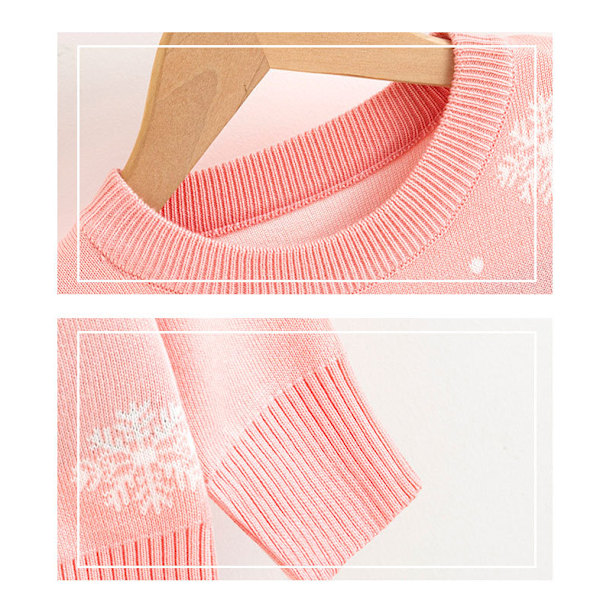 Kids Christmas Crew Neck Stickad Söt Pullover Pink 140